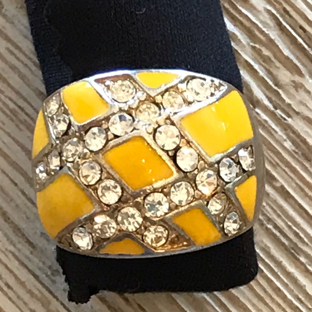 Enamel Rhinestone Statement Cocktail Ring In Bright Yellow